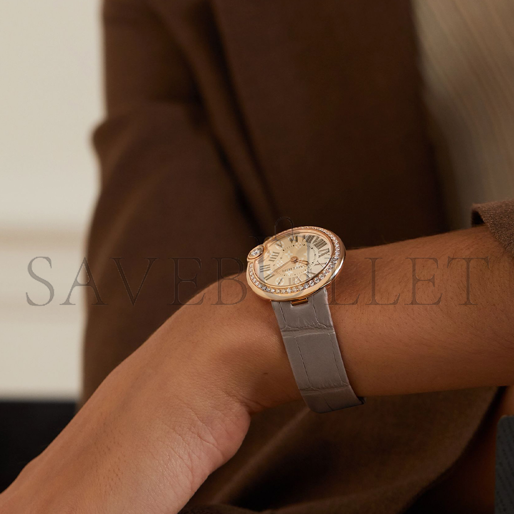 ca*t*er ballon blanc de ca*t*er 30mm 18-karat rose gold, alligator and Di*m*nd watch wjbl0008